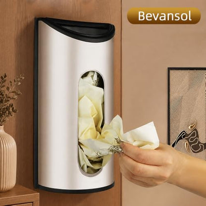 Grocery Plastic Bag Holder for Kitchen Trash Bag, Easy Wall Mount Bag Saver, Bevansol Storage Dispenser Medium, Smudge Proof with Extra Wide Access Openings, Stainless Steel (Sliver)