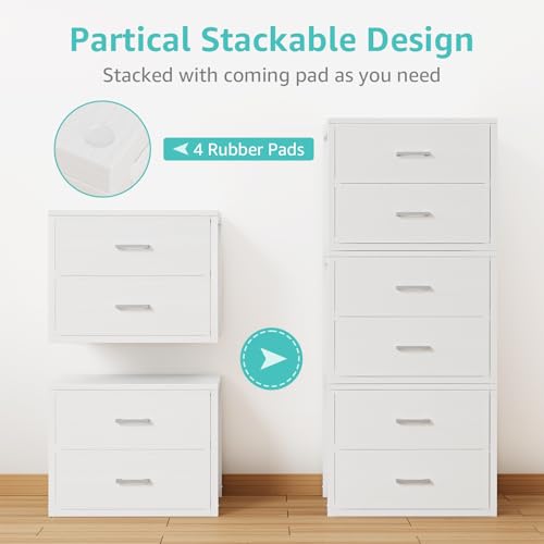 BOLUO Stackable Storage Drawers Closet Organizers and Storage Bins Fabric White 2 Drawer Dresser for Bedroom Office Modern