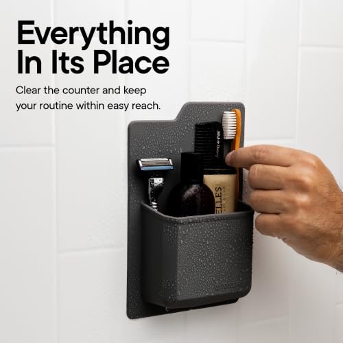 TOOLETRIES The James Organizer, Shower Storage Holder - Charcoal | Silicone shower storage with a reusable strong grip for toiletries and everyday bathroom essentials.