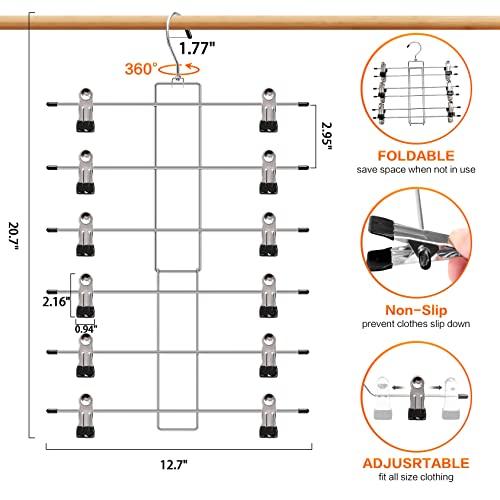 4 Pack Pants-Hangers-Space-Saving, 6 Tier-Closet-Organizers-and-Storage | Skirt Hooks with Clips, Closet-Organizer-Clothes-Organization Jeans Scarf Holder,College-Dorm-Room-Essentials Decor