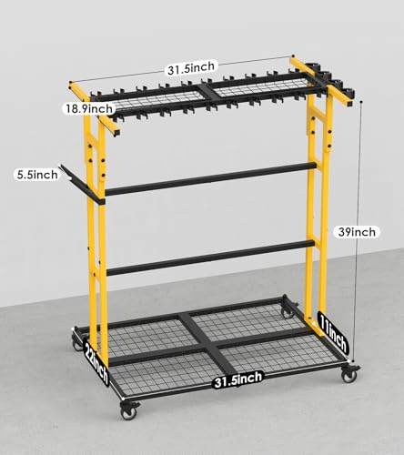 CCCEI Garage Organization with Wheels, Outdoor Gargen Yard Shed Tools Organizer Cart, Home Storage for Cleaning Supplies Organizer, Broom Holder, for Shovel and Rake, Long Farming and Farming Tools.