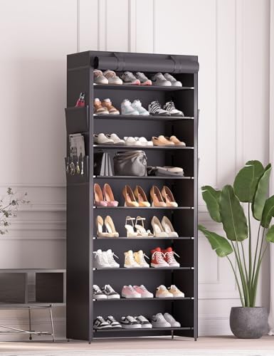 Shoe Rack with Covers - 9 Tiers Tall Shoe Rack Organizer Large Capacity Shoe Shelf Lightweight, and Space-Saving Shoe Rack is Perfect for Storing Shoes in Garages, Hallways, and Balconies
