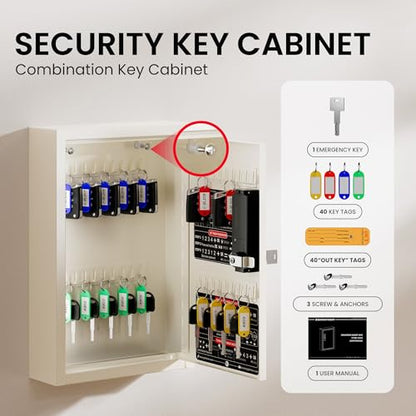 Electronic 40 Key Lock Box, Beige Lock Box for Keys with Code | Private, Public and Password Hiding Modes Key Box Wall Mount For Home Office Key Management