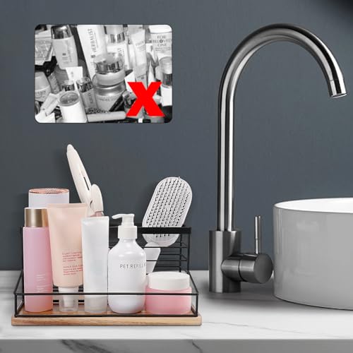 Hair Tool Organizer, Movable Hair Dryer Holder, Hair Styling Tools Storage for Vanity, Bath Counter Organizer, Bathroom Trays for Hair Toiletry, Makeup (12" x 7.7" x 5.8", Wood-Black)