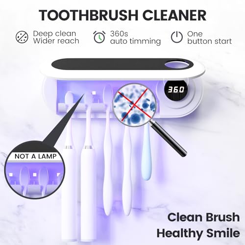 MIMORE Toothbrush Holder Wall Mounted, 5 Slots with 6-Minute Timer | Toothbrush Cleaner, Holds 5 Toothbrushes, for Family Bathroom, Fits Most Sizes, Easy Wall Mount with Adhesive Strips & Screws