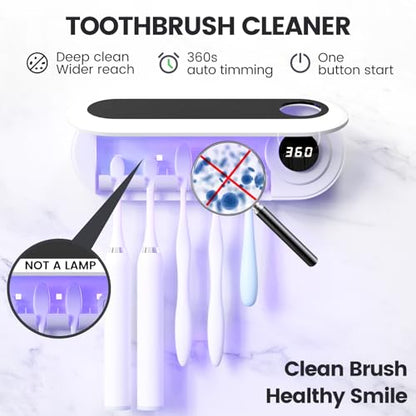 MIMORE Toothbrush Holder Wall Mounted, 5 Slots with 6-Minute Timer | Toothbrush Cleaner, Holds 5 Toothbrushes, for Family Bathroom, Fits Most Sizes, Easy Wall Mount with Adhesive Strips & Screws