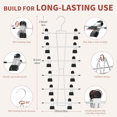 DOIOWN Kids Hangers,6-Tier Space Saving Baby Pants Hangers with Clips | Adjustable Stainless Steel Toddler Hangers for Pants, Skirts and Clothes,Space Saving Kids Closet Organization,Black