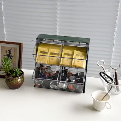 Large Coffee Pod and Tea Bags Organizer with Lid, White | Plastic Creamer Holder, For K Cups, Sugar Bags, Drink Packets, Coffee Bar Accessories Storage Box for Home Office