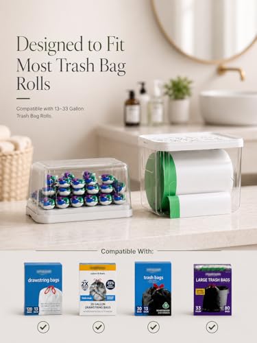 Trash Bag Dispenser & Dishwasher Pods Organizer, Clear Acrylic Garbage Bag Holder Under Sink Organizer With Removable Lid, Laundry Pods Container for Kitchen Pantry Laundry Room (3IN1 Dispenser)