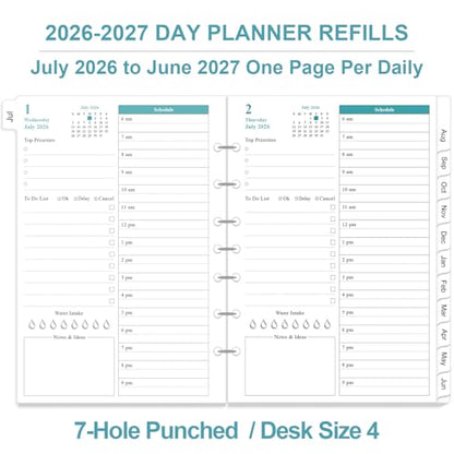2026-2027 Planner Refills - One Page Per Day Daily ＆ Monthly Planner, July 2026-June 2027, 7-Hole Punched，Prioritized, To-Do List, Notes, Appointment Schedule, Desk Size 4, 5.8" x 8.3"