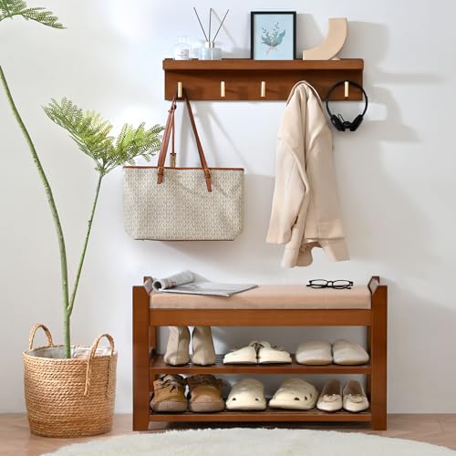 Shoe Rack for Front Door Entrance, 28” Entryway Bench with Coat Rack, Hall Tree Shoe Bench with Storage for Entry, Hallway, Bedroom, Living Room