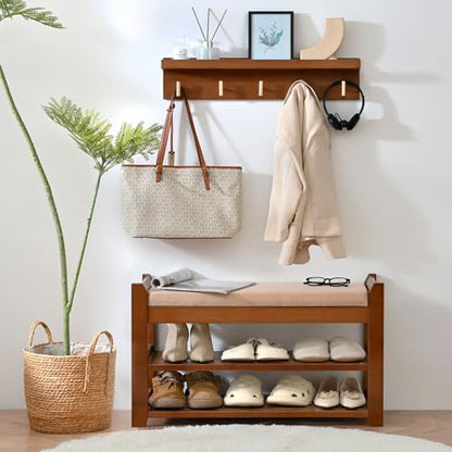 Shoe Rack for Front Door Entrance, 28” Entryway Bench with Coat Rack, Hall Tree Shoe Bench with Storage for Entry, Hallway, Bedroom, Living Room