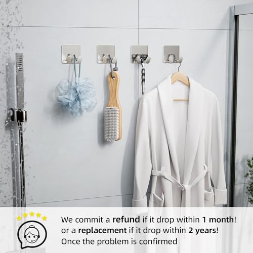 Adhesive Shower Hooks for Inside - Extra Sticky Razor Holder, Silver 4 Pack