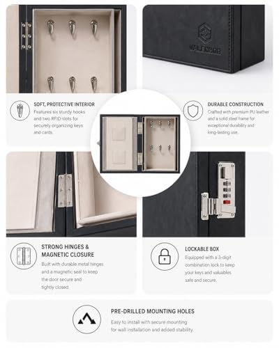 Faraday Key Box, Combination Lock, Signal Blocking, Wall Mount Black | Protects key fobs from relay attacks