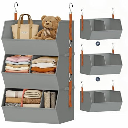 Hanging Closet Organizer Extra Large, Clothes Hanging Shelves for Closet with Divider, Collapsible Closet Storage System, Fabric Storage Bins for Home, Dorm, Rv, Sweaters, Handbags, Underwear, Sock