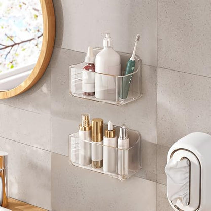 Wall Mount Organizer, 2Pc Small Adhesive Cabinet Door Organizer | Bathroom Shelf for Wall,No Drilling Hang Adhesive Shelf, with 3Pack Self Adhesive Tapes, for Bathroom, Kitchen, Living Room
