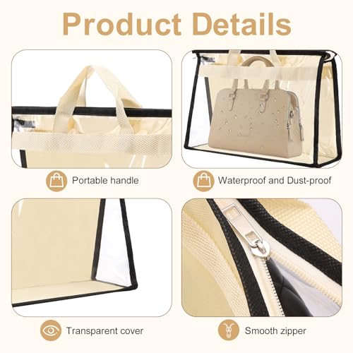 Dust Bags for Handbags,6 Pack Clear Handbag Storage Organizer,Purse Storage Bag with Zipper and Handle,Handbag Dust Bags for Closet Hanging Storage (6pcs L)