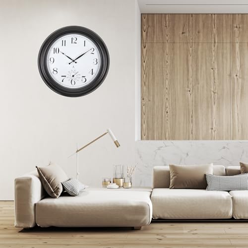 Atomic Outdoor Wall Clock Sealed Waterproof Clock with Temperature | Auto-Set Time, Easy to Read - Large Patio, Pool 18 Inch Clock for Outside, Backyard, Garde