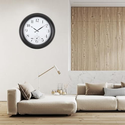 Atomic Outdoor Wall Clock Sealed Waterproof Clock with Temperature | Auto-Set Time, Easy to Read - Large Patio, Pool 18 Inch Clock for Outside, Backyard, Garde