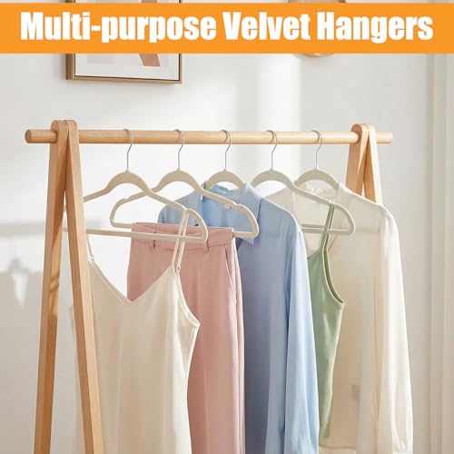 20 Pack Velvet Pants Hangers, Felt Hangers Non Slip with 360 Swivel Hook, Space Saving Slim Closet Organizer for Jean, Scarf, Towel, Coat, Beige