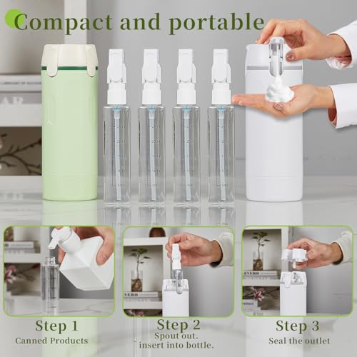 4 in 1 Travel Dispenser Bottle, TSA Approved Travel Bottles for Toiletries,Refillable Leak Proof and Portable for Shampoo, Conditioner, Shower Gel, for Vacation, Camping & Gym.(White+Green)
