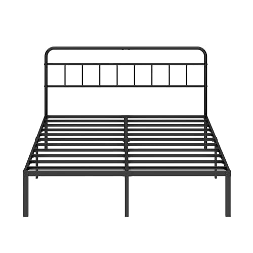 Queen Bed Frame with Classic Headboard,Strong Metal Slats Support,Under Bed Storage Space,No Box Spring Needed,Easy to Assemble,Black
