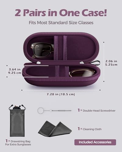ProCase Hard Double Sunglasses Glasses Case for Men Women -Plum | EVA Shell Shockproof Dual Eyeglass Case with Metal Hook Velvet Lining, Travel Zipper Organizer for Couple Gifts(1 Pack)