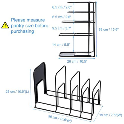 Toplife Heavy Duty Pan Organizer, 5 Tier Pot and Pan Organizer Rack for Cast Iron Skillets, Griddles and Pots - Sturdy Steel Construction- No Assembly Required - Black