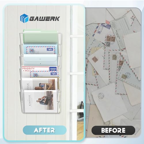 Gawerk Single Pocke Wall Mount File Holder Organizer (Clear, 2 Pack) | Acrylic Hanging Wall Organizer, Plastic Wall Mount Mails Magazines Organizer for Office and Home