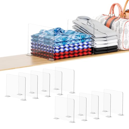 10 Pack Acrylic Shelf Dividers for Closet Organization - Suitable for All Cupboard,Wood Shelves -Clear Closet Dividers for T Shirt,Towel,Bag,Purse Dividers,Handbag Organizer,Sweater Organizer