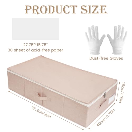 Large Wedding Dress Storage Box with 1 Pair of Microfiber Gloves and 30 Sheets of Acid-Free Paper, Wedding Dress Preservation Box for Heirlooms, Gowns Bride Musthaves (Pink)