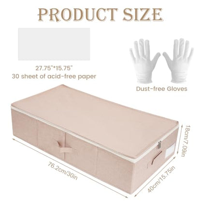 Large Wedding Dress Storage Box with 1 Pair of Microfiber Gloves and 30 Sheets of Acid-Free Paper, Wedding Dress Preservation Box for Heirlooms, Gowns Bride Musthaves (Pink)