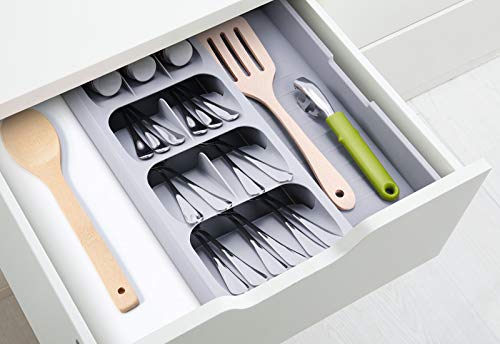 Expandable Kitchen Drawer Organizer, Adjustable Cutlery Trays and Utensil Holder, Kitchen Drawer Dividers Storage for Silverware, Flatware, Knives, Spoons, Gray