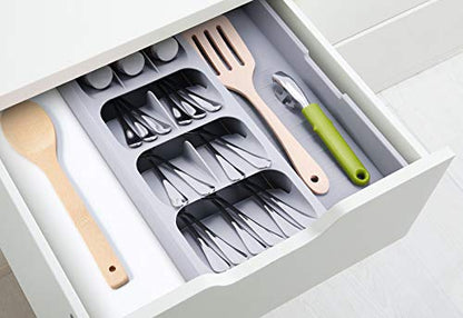 Expandable Kitchen Drawer Organizer, Adjustable Cutlery Trays and Utensil Holder, Kitchen Drawer Dividers Storage for Silverware, Flatware, Knives, Spoons, Gray