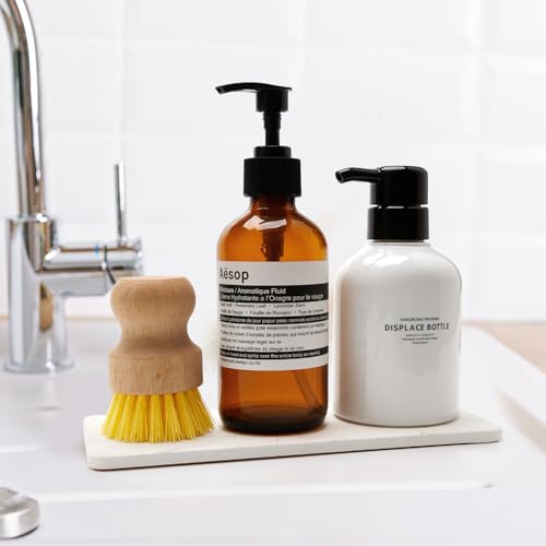 2 Water Absorbing Stone Drying Trays for Bathroom Sink Kitchen Soap Counter | Soap Dish Dispenser Sponge Holder White Ceramic Bathroom Vanity Quick Dry Stone Mat for Kitchen Sink Marble Diatomite Tray