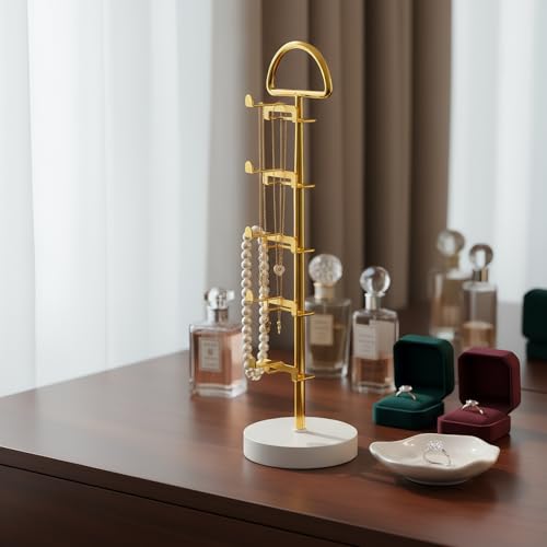Sunglasses Stand for Countertop - Gold Eyeglass Holder, Vertical Sunglasses Organizer for 5 Pairs, Tabletop Eyewear Display for Bedroom Entryway Office (Gold, Wood Base - 1pc)