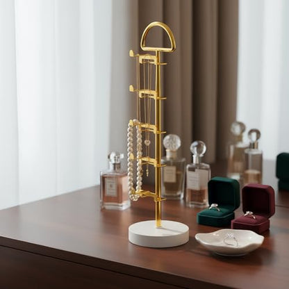 Sunglasses Stand for Countertop - Gold Eyeglass Holder, Vertical Sunglasses Organizer for 5 Pairs, Tabletop Eyewear Display for Bedroom Entryway Office (Gold, Wood Base - 1pc)