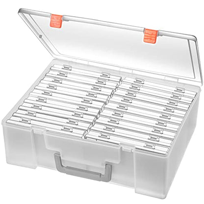 Photo Storage Box 4x6, 18 Inner Extra Large Organizer Acid-Free Photo Keeper Storage Case, Plastic Craft Storage Box for Stickers Stamps Seeds (Clear, 18 Boxes)