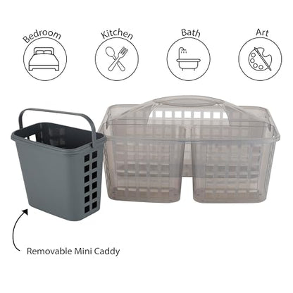 Bath Bliss 2 in 1 Portable, Bathroom Shower Caddy for Shampoo, Conditioner, Soap, and Cosmetics, in Grey Bath Tote (26118-GREY)