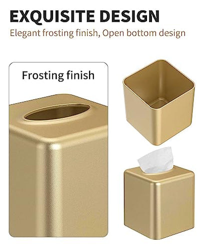 Tissue Box Cover, Square Metal Tissue Box Holder Modern Decor Facial Napkin Holder Tissue Box Dispenser for Bathroom Vanity Countertop, Living Room, Bedroom, Office - Gold