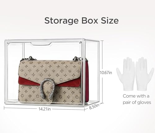 HBlife Purse Storage Organizer for Closet, Clear Stackable Handbag Display Case Box with Magnetic Door for Collectibles, Cosmetics, Women Heels and Toys, Large, 5 Pack