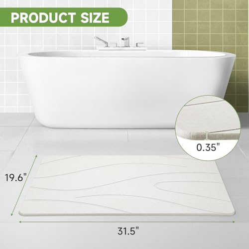 Large Stone Bath Mat, 31.5 x 19.7” Diatomaceous Earth Bath Mat | Extra Large Stone Bath Mat for Bathroom, Absorbent Stone Shower Mats, Non-Slip Barhroom Floor Mat, Quick Dry, Easy to Clean