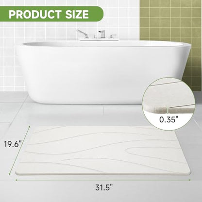 Large Stone Bath Mat, 31.5 x 19.7” Diatomaceous Earth Bath Mat | Extra Large Stone Bath Mat for Bathroom, Absorbent Stone Shower Mats, Non-Slip Barhroom Floor Mat, Quick Dry, Easy to Clean