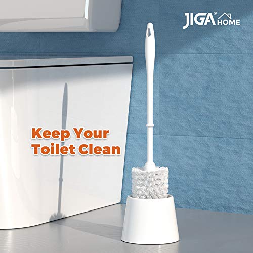 JIGA Toilet Bowl Brush and Holder, White, 3 Pack | Stiff Bristles, with Caddy, Deep Cleaning, Scrubber, Bathroom Accessories