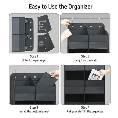 Giraffe Creation Black Over Door Organizer with 10 Large Clear Pockets, Double-Row Hanging Door Storage for Closet, Bathroom, Nursery, Bedroom, Dorm, Toys, Cosmetics, Baby Essentials
