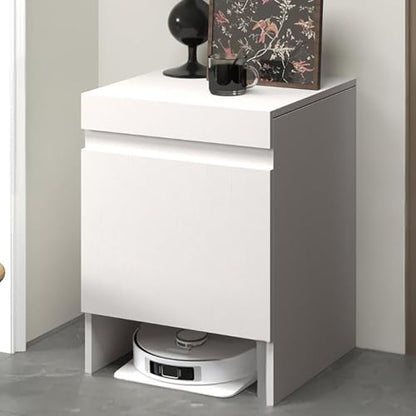 Robot Vacuum Stand Cabinet,Storage Cabinet with Doors for Robot Vacuum Cleaner,End Side Table for Home Office,Wood Freestanding Rack for Living Room Home Office Kitchen(White)