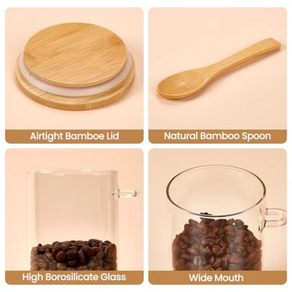 6 Pack Overnight Oats Containers with Bamboo Lids and Spoons - 22 oz Airtight Glass Jars with Lid, Meal Prep Jars for Chia Pudding, Yogurt, Salad, Cereal, Coffee, Flour | Food Storage Canister