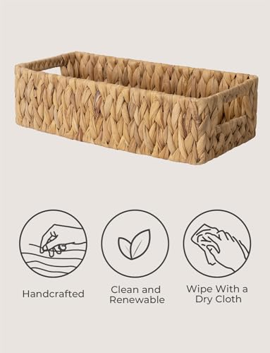 StorageWorks Toilet Paper Basket, Small Bathroom Basket Organizer | Water Hyacinth Wicker Baskets for Storage Hand Towels with Built-in Handles, Back of Toilet Basket for Bathroom Decor