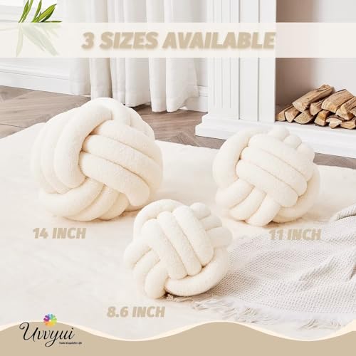 Knot Pillow Ball, Soft Home Decorative Round Throw Pillow, Handmade Knotted Plush Pillow, Round Boucle Pillow Cushion (8.6 Inches Ivory)