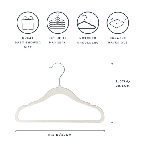 3 Sprouts Velvet Baby Hangers, Non Slip Slim, Cream, 30 Pack | Non-slip velvet, Notched shoulders, 360-degree swivel hook, 11.75 x 8 in, Infant and toddler clothes, Soft colors for nursery